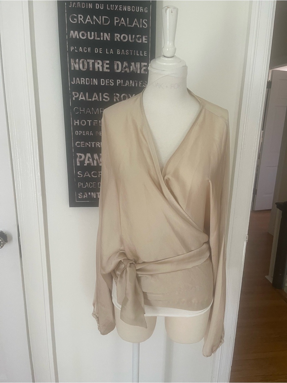 OAK+FORT Women's Cream Wrap Blouse with Side Tie